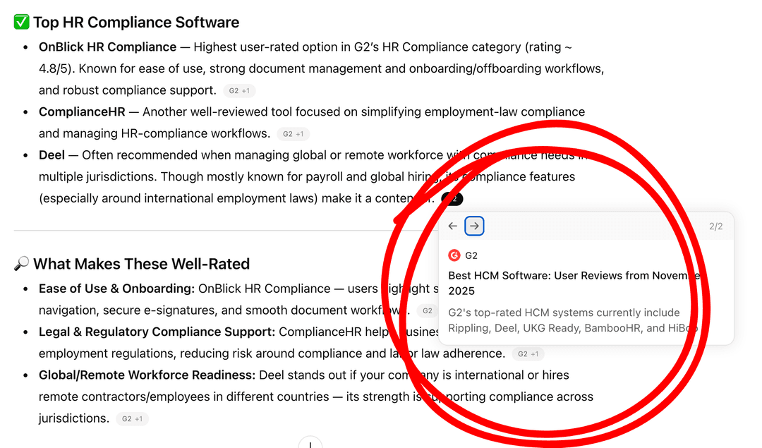 AI-powered search pulling from G2 and Capterra reviews