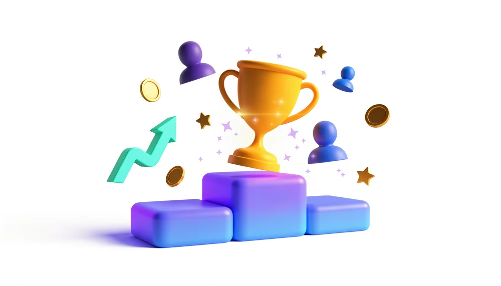 A winners podium and trophy: team challenges and leaderboards driving collection