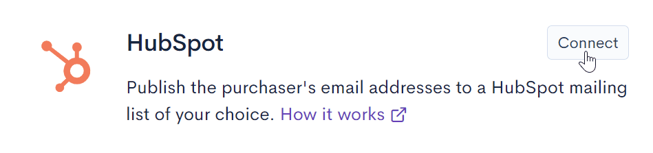 HubSpot marketplace card with Connect button